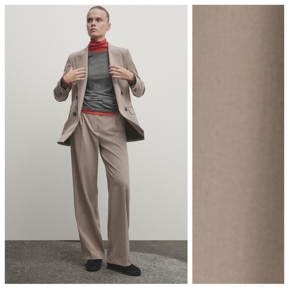 NWT. Massimo Dutti Mink Wool/Viscose Blend Flap Detail Trousers. Size 2/EUR 34. - Picture 2 of 12